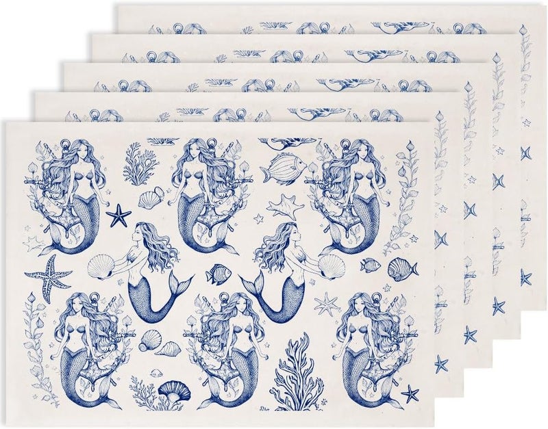SUPERDANT 5PCS Mermaids Underglaze Paper Transfer Underwater World Transfer Paper for Clay Ceramic Porcelain Under Glaze Transfers for Pottery Blue Enamel Decals Papers Handcrafted Gifts - Image 1